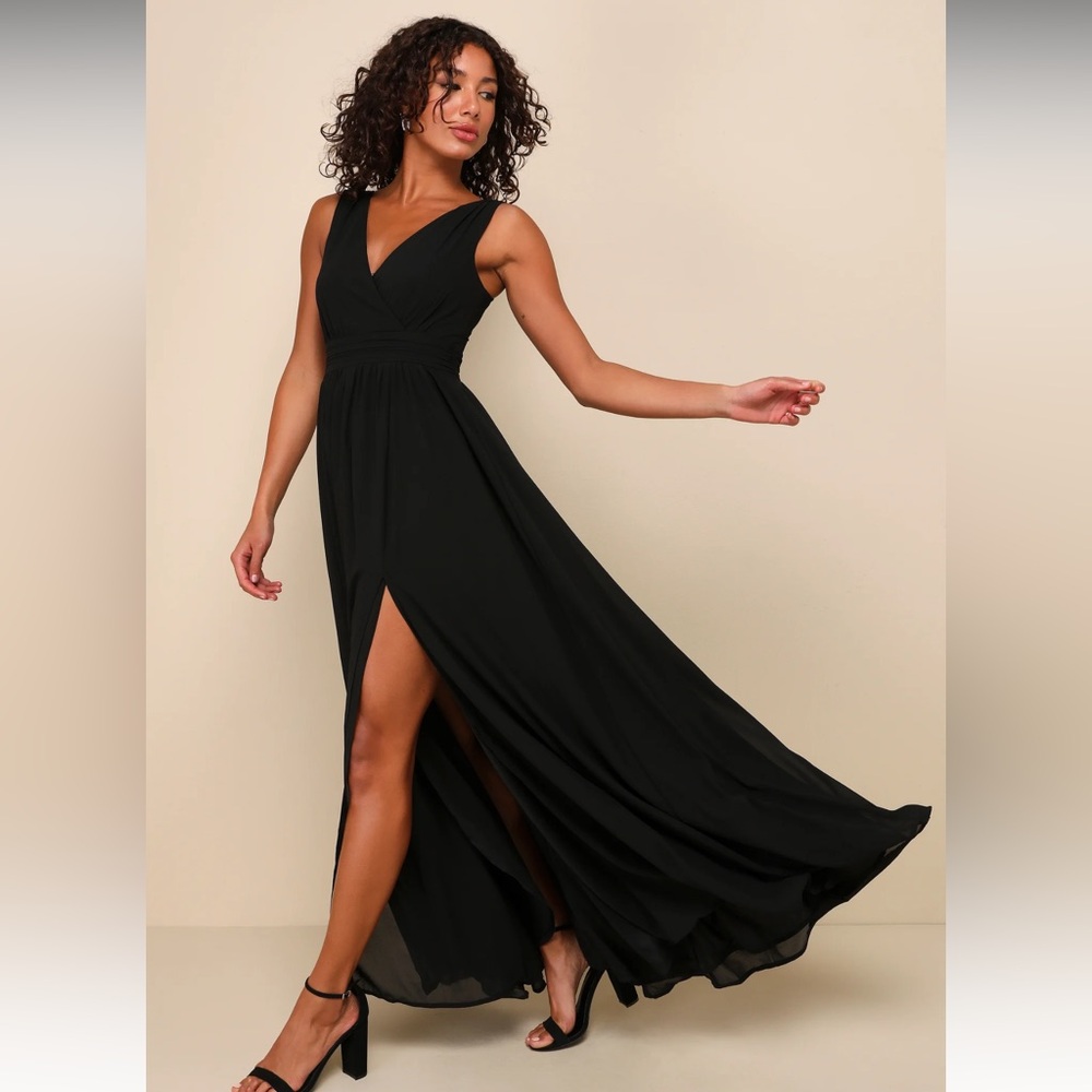 Lulus Thoughts of Hue Black Surplice Maxi Dress